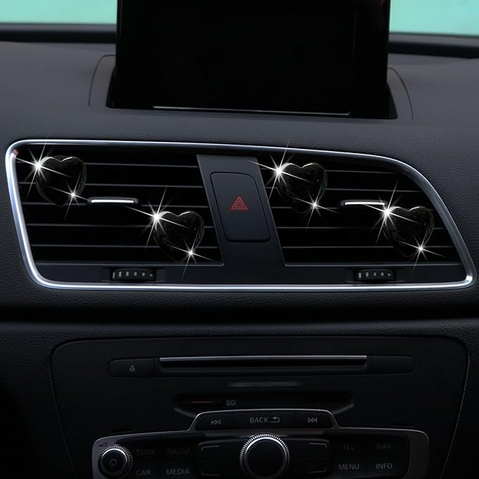 4 Pcs Heart Air Vent Clips, Cute Heart Car Air Fresheners Vents Clips Funny Cars Diffuser Vent Clips Cars Interior Decor Charm Cute Car Accessories,Decoration for Women (Black)