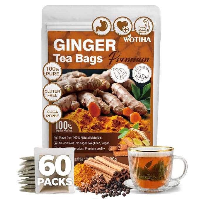 WOTIHA-Natural Ginger Turmeric Cinnamon Tea 180g,100% Natural High-Concentration Ingredients ,Herbal Tea Bags, Rich in FlavorNon-GMO • Additive-Free • Caffeine-Free • Vegan.