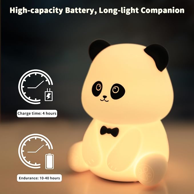 Cute Panda Night Light, LED Squishy Night Lamp, 7 Colors Dimmable Nursery Nightlight for Kids, Rechargeable Touch Lamp, Dorm Decor, Kids Funny Gifts (Panda)