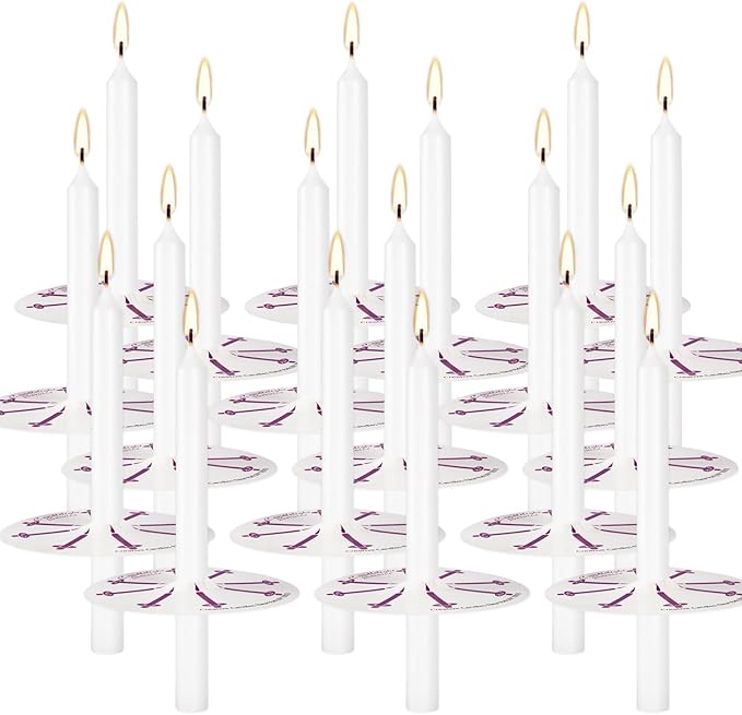 100 pcs Church Candles with Drip Protectors for Devotional Candlelight Vigil Service, Unscented White 5" H X 1/2" D, No Smoke, Shabbat, Praye