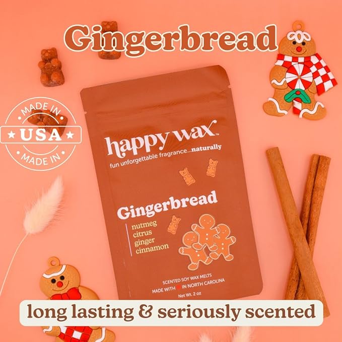 Happy Wax Holiday Treats Collection Scented Natural Soy Wax Melts – 6 Total Oz. of Scented Wax Melts, Collection Includes Peppermint Bark, Gingerbread, and Snickerdoodle