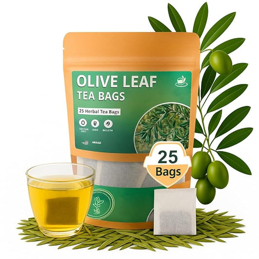 Olive Leaf Tea Bags – 25 Bags (Premium Dried Olive Leaf Tea - 25 Count), Natural Extract Caffeine-Free Herbal Tea for Health & Immune Support