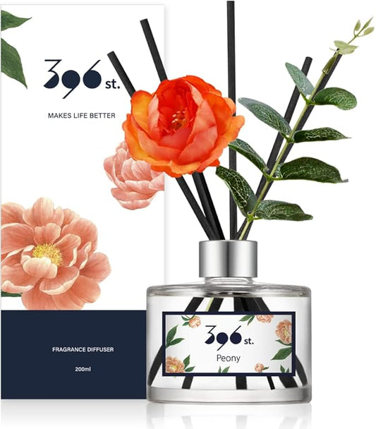 396 st. Peony Flower Reed Diffuser, Peony, 200ml(6.7oz) / Reed Diffuser Sets, Home Fragrance, Scented Oils, Home & Bathroom Décor