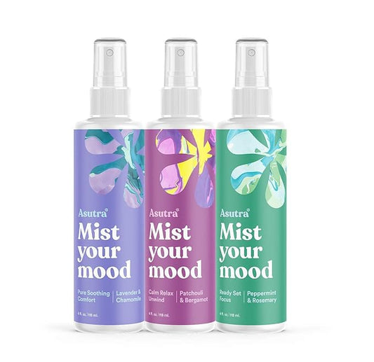 ASUTRA Multi-Use Essential Oil Aromatherapy Spray (3 Scent Variety Pack), 4 fl oz Each – Mist for Face, Body, Rooms & Linens – Car, Fabric, and Bathroom Freshener