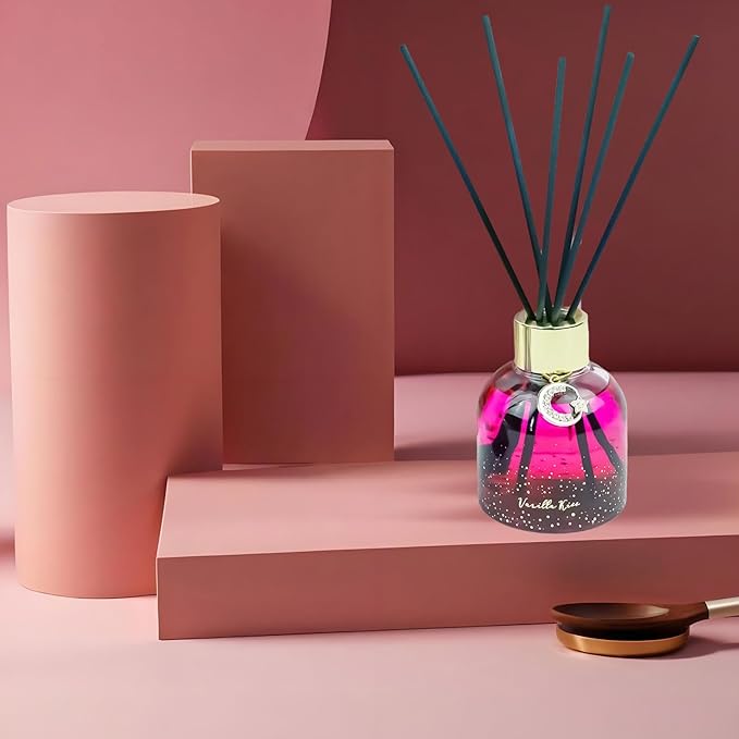 Reed Diffuser Set, Pretty Valley Home Diffuser 80Ml / 2.7 fl OZ Gift Box - Includes Reed Diffuser Sticks, Long Lasting Fragrance Oil and Glass Bottle for Office Living Room Decor (Vanilla kiss)