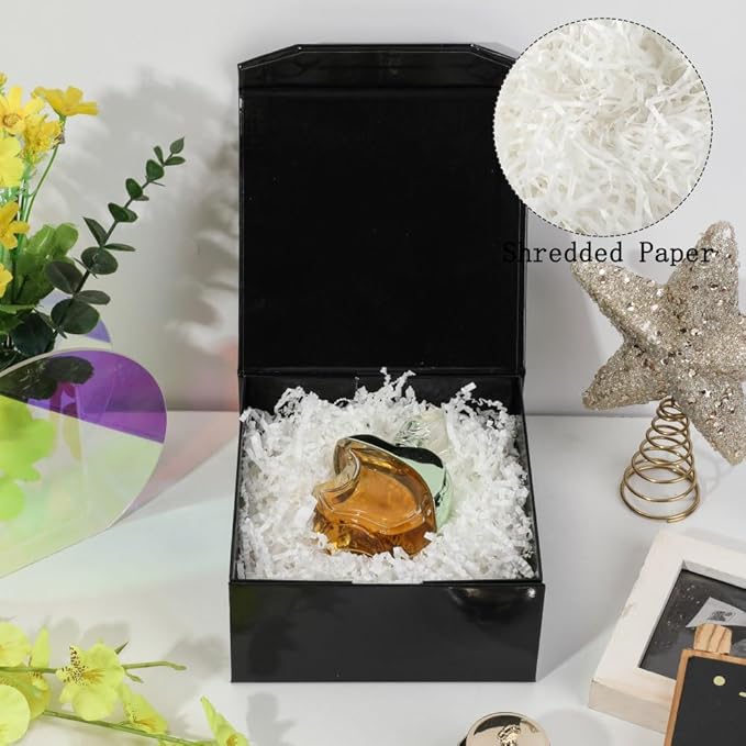 1 Pcs 6x6x3 Inch Black Magnetic Gift Box Small Magnetic Box with Crinkle Paper Black Small Gift Box with Shredded Paper Luxury Gift Boxes with Lids for Presents