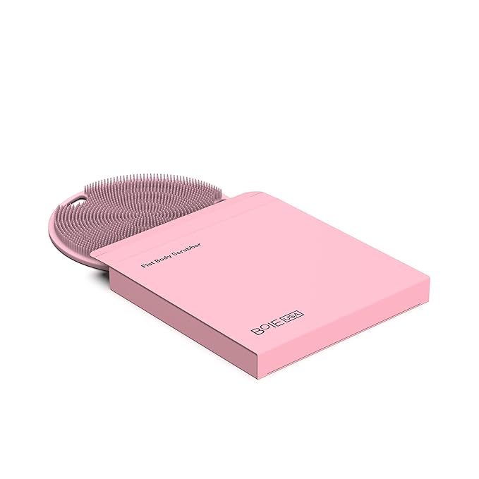 Boie USA Flat Body Scrubber - Soft Silicone-Like Exfoliating Shower Scrubber & Body Cleansing Brush - Stick-to-Wall Loofah Replacement - Antimicrobial Body Exfoliator for All Skin Types (Pink)