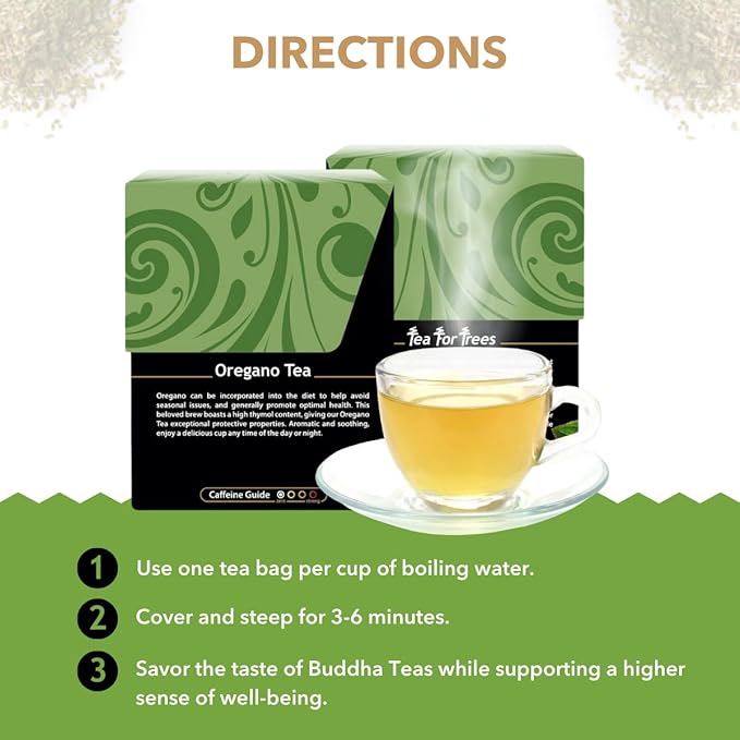 Buddha Teas - Organic Oregano Tea - Herbal Tea - For Health & Wellbeing - With Antioxidants & Minerals - Clean Ingredients - Caffeine Free - OU Kosher & Non-GMO - 18 Tea Bags (Pack of 1)