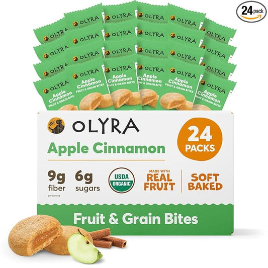 Olyra Organic Fruit Snacks, Fruit Bars, Healthy Snacks for Adults, Healthy Snack for Kids, High Fiber Snack, Soft Cookies, Low Sugar, Vegan Snacks, Office Breakfast Bars (Pack of 24, Apple & Cinnamon)