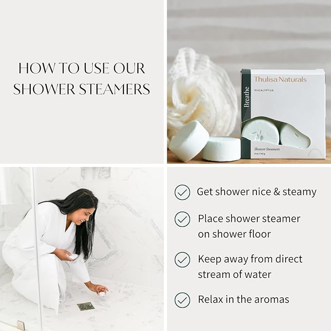 Thulisa Naturals Eucalyptus Shower Steamers Aromatherapy | Organic Shower Bombs with Essential Oils | Self Care Christmas Birthday & Spa Gifts for Women & Men | Stocking Stuffers | 4 Pack