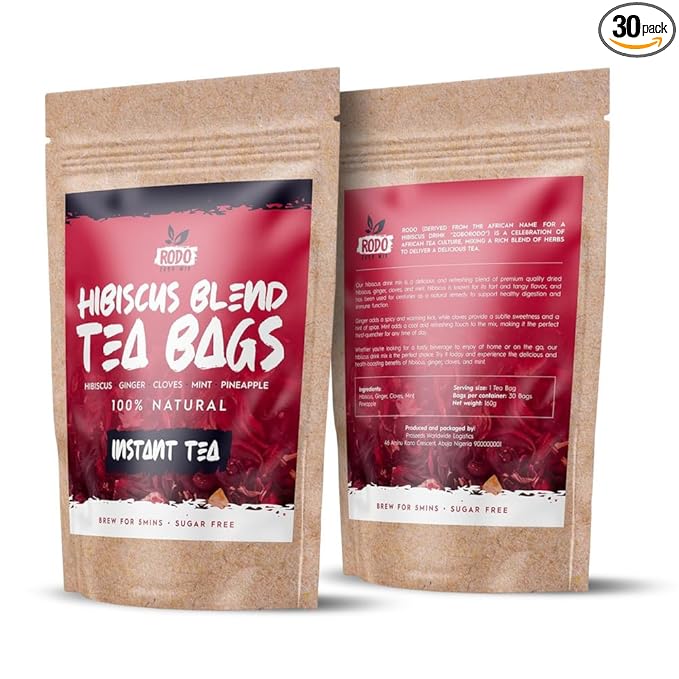 Hibiscus Tea Bags - 30 Count Premium Hibiscus Tea | Caffeine-Free | Sugar Free | Refreshing Wellness Herbal Tea Blend with Ginger, Mint, Cloves & Pineapple