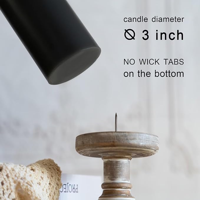 MOZEAL 3" x 4" Hand-Poured Unscented Candle,Dripless Pillar Candle Set of 3,Long Clean Burning,Approx 72 Hours Burn Time,Rustic Country Style,Wedding,Dinner,Christmas and Home Decor,Dark Gray