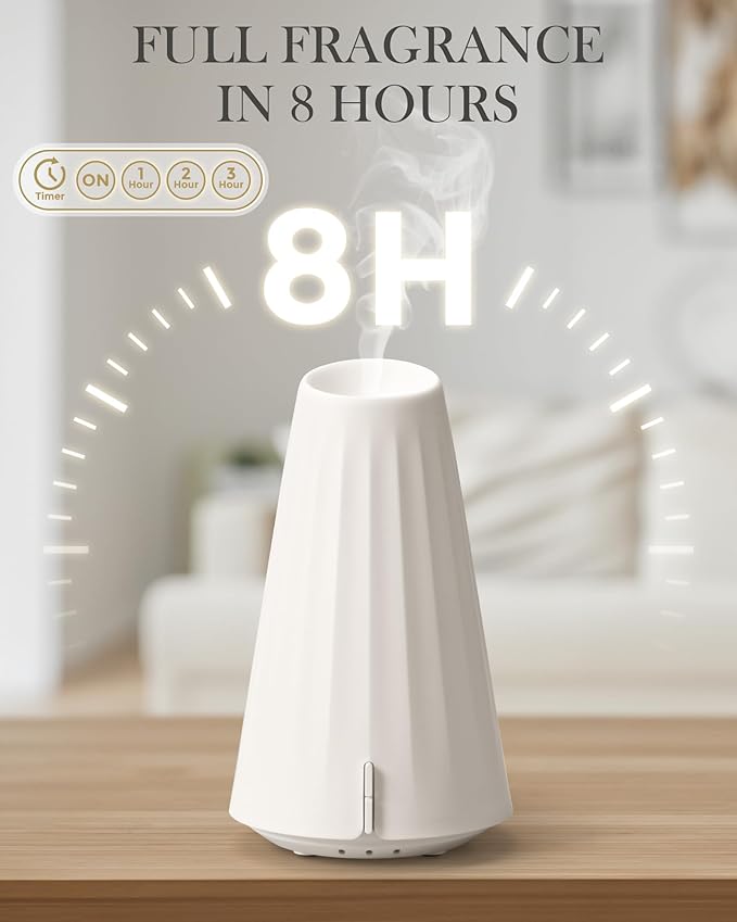 120ML Essential Oil Diffuser, 2.4MHZ Ultrasonic Aromatherapy Diffuser with 3 Timer Settings, Quiet Operation, Sleep Helper & Dimmable Night Light, Diffusers for Large Room, Home