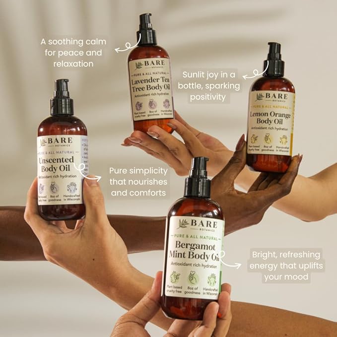 BARE BOTANICS 8 oz Moisturizing Lemon Orange Body Oil - 100% Pure & Natural for Skin & Nails - Perfect for Moisturization - Vegan, Cruelty Free & Naturally Scented Hair Oil