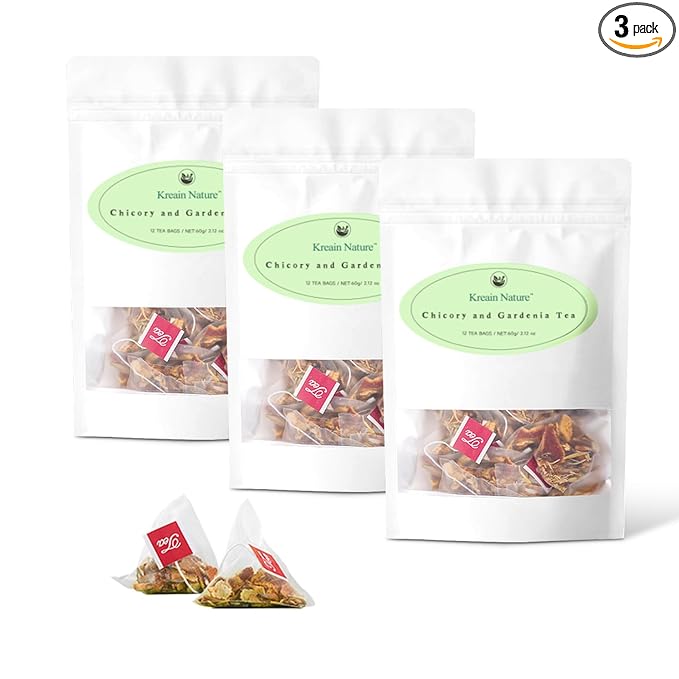 Chicory & Gardenia Herbal Tea - Supports Blood Sugar, Digestion, Weight & Sleep, Natural Sugar-Free Blend, Vegan & Caffeine-Free - 12 Teabags (3 Pack)