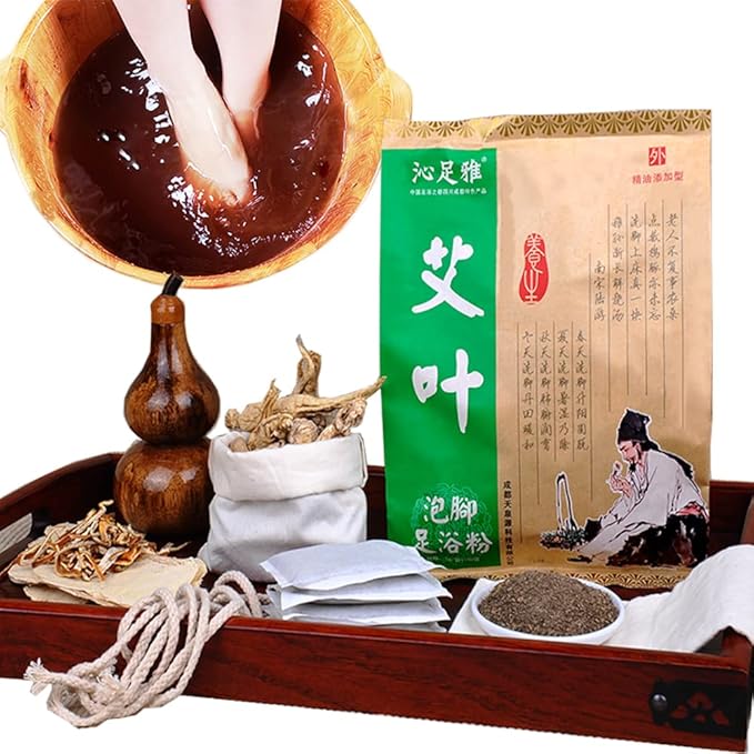 100Bags Mugwort Herb Foot Soak , Lymphatic Drainage Chinese Herbal Organic Wormwood Leg Foot Bath Bag, Chinese Herbal Foot Bath Spa Powder Kits Foot Reflexology Rela