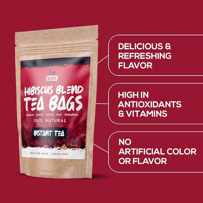 Hibiscus Tea Bags - 30 Count Premium Hibiscus Tea | Caffeine-Free | Sugar Free | Refreshing Wellness Herbal Tea Blend with Ginger, Mint, Cloves & Pineapple