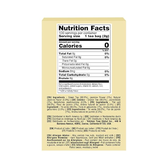 VAHDAM, Jasmine Green Tea Bags (100 Count) Med Caffeine, Non GMO | High Grown Green Tea Blended w/Pure Jasmine Flowers | Resealable Ziplock Pouch