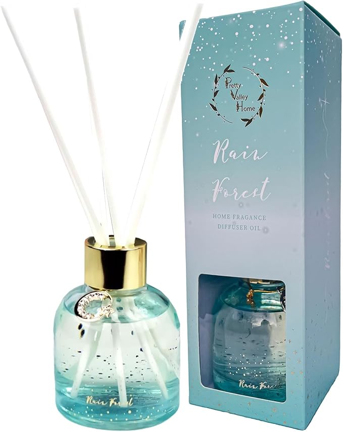 Reed Diffuser Set, Pretty Valley Home Diffuser 80Ml / 2.7 fl OZ Gift Box - Includes Reed Diffuser Sticks, Long Lasting Fragrance Oil and Glass Bottle for Office Living Room Decor (Rain Forest)
