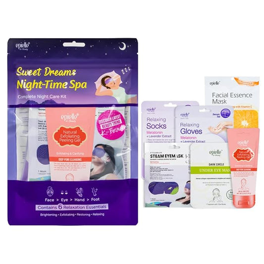 Epielle Sweet Dream Night-Time Spa Kit, 6 Relaxation Essentials, Exfoliating, Restoring, Moisturizing & Hydrating for Radiant Skin, At-Home Spa Kit, Self Care Gifts for Women, Korean Skin Care Set