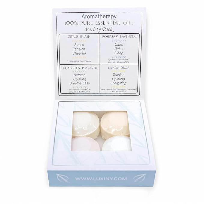 Shower Bombs Aromatherapy in Your Shower, American Made by Luxiny, Shower Steamer Tablets Melt to Release a Fragrant Vapor for Natural Stress Relief – Pack of 4 XL Steamers (Variety Pack)