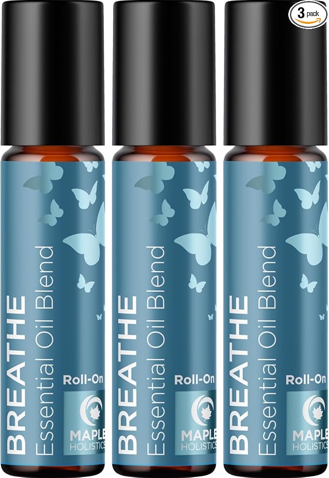 Breathe Essential Oil Roll On - Aromatherapy Essential Oil Roller with Invigorating Essential Oils - Refreshing Essential Oil Blend with Eucalyptus Peppermint Spearmint & Tea Tree Oils (3 Pack)