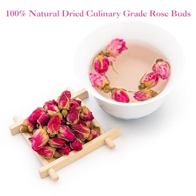 TIAN HU SHAN Rose Tea Loose Leaf, Premium Dried Rose Buds, Food Grade Natural Herbal Tea, Caffeine Free Sugar Free, 4 Ounce Pack of 1