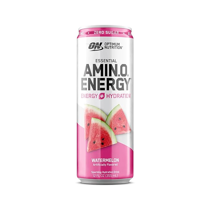Optimum Nutrition Amino Energy Sparkling Hydration Drink, Electrolytes, Caffeine, Amino Acids, BCAAs, Sugar Free, Watermelon, 12 Fl Oz, 12 Pack (Packaging May Vary)