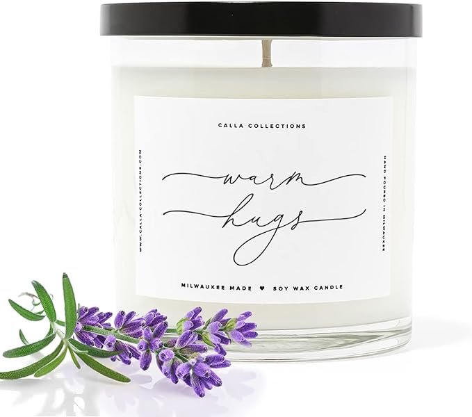 ThreeKin Warm Hugs Scented Candles for Home, Natural Soy Wax, Relaxing Aromatherapy Gifts, Essential Oils Scented, Long-Lasting Candle Burns for 75-Hours, Designed in USA, Lemongrass Lavender Scent