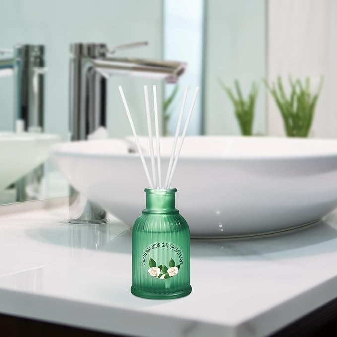 2 Packs Reed Diffuser Set, 200ml Gardenia and Tuberose Essential Oil, Floral Scent Home Fragrance with 12pcs Fiber Sticks, Aromatherapy Scented Gifts for Bedroom Bathroom Office Shelf Decor