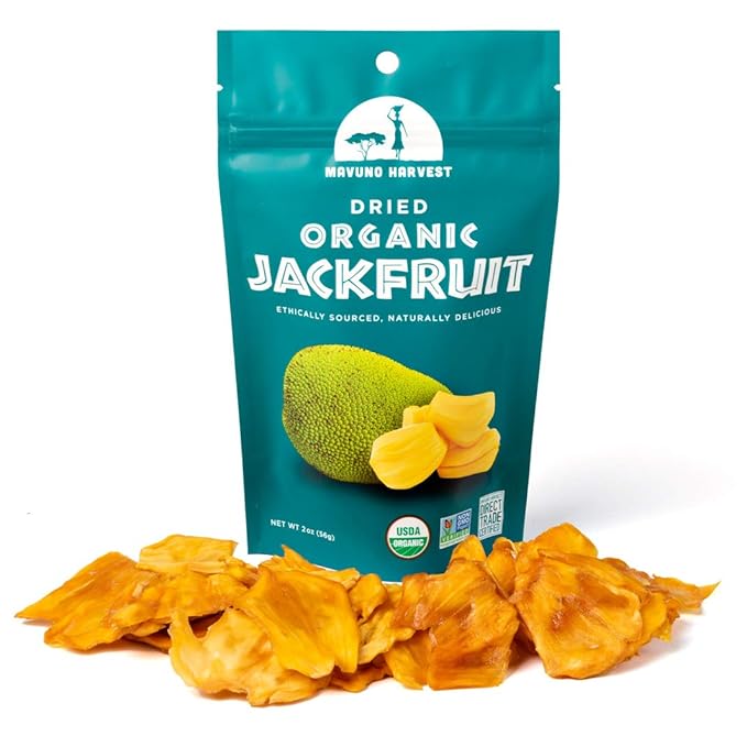 Mavuno Harvest Jackfruit Dried Fruit Snacks | Unsweetened Organic Dried Jackfruit Chips | Gluten Free Healthy Snacks for Kids and Adults | Vegan, Non GMO, Direct Trade | 2 Ounce, Pack of 3