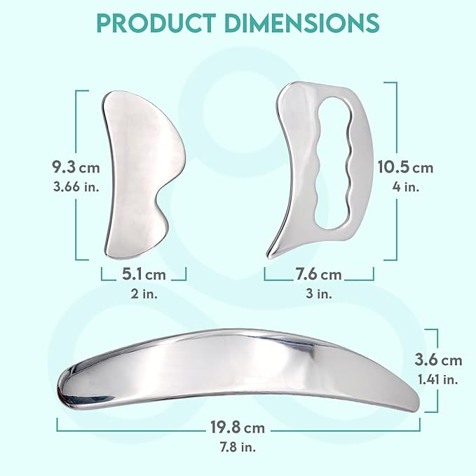 COZLOW 3-in-1 Muscle Scraper Tool Set - Skin Scraping Massage Tools for IASTM Therapy - Deep Tissue Gua Sha for Soft Tissue Mobilization, Fascia & Myofascial Release - Stainless Steel Metal Blades