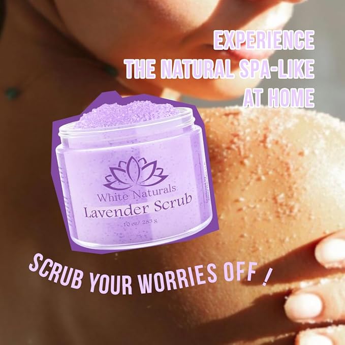 Lavender Oil Body Scrub, Organic Exfoliator for Soft Skin, Pure Exfoliate, Deep Cleanse, Natural Women Exfoliating Dead Sea Salt Face Scrub, Moisturizing Skin, Acne, Cellulite, Scars, LARGE 12oz Jar