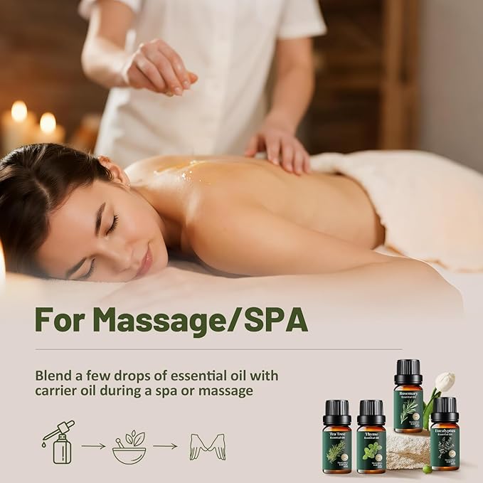 Herbal Essential Oils Set Pure, Mumianhua Natural Zestful Breeze Aromatherapy Gift Kit: Eucalyptus, Peppermint, Tea Tree, Thyme, Rosemary, Vetiver for Diffuser, Humidifier, Candle& Soap Making 6x10ml