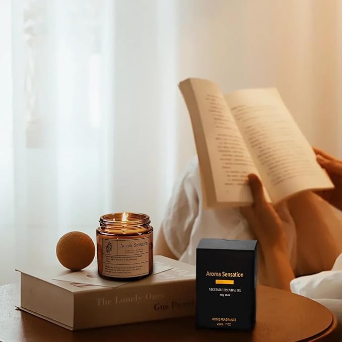 Organic Smoked Rosewood Candles - Non Toxic Soy Candles for Home, Stress Relief & Meditation (7oz)