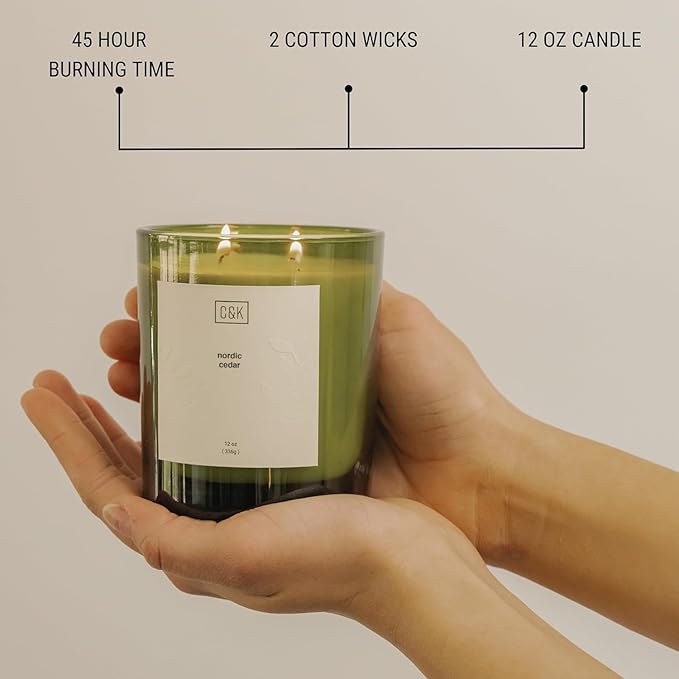 Craft & Kin Green Scented Candles | 12oz Premium Nordic Cedar Fall Scented Candles for Men | Made with Natural Soy | Gifts for Men and Women | Nature Collection