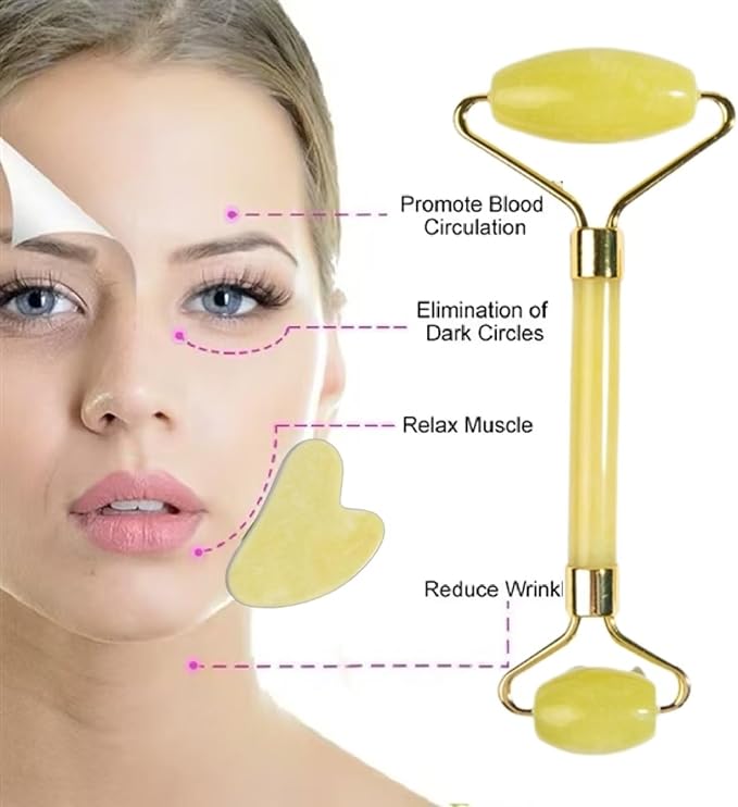 Natural Jade Roller & Gua Sha Set, Self Care Colorful Gift for Face Eye Neck Massager for Women Men, Jade Gua Sha Tool for Face for Skin Care, Improves Skin Tone-Beauty & Skincare (Green)