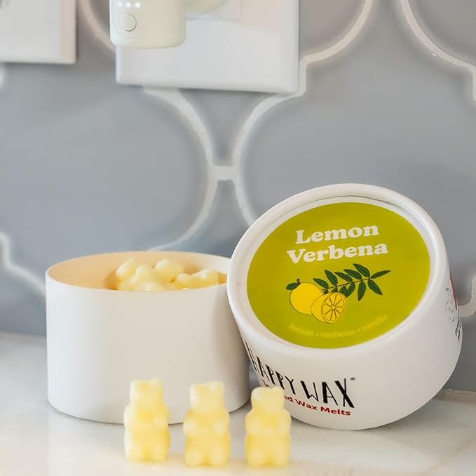 Happy Wax Lemon Verbena Scented Bear Wax Melts - Natural Strong Scented Fresh Wax Melts Infused w/Essential Oils - Non Toxic Wax Melt & Pet Safe Wax Melts - (8 oz Pouch)