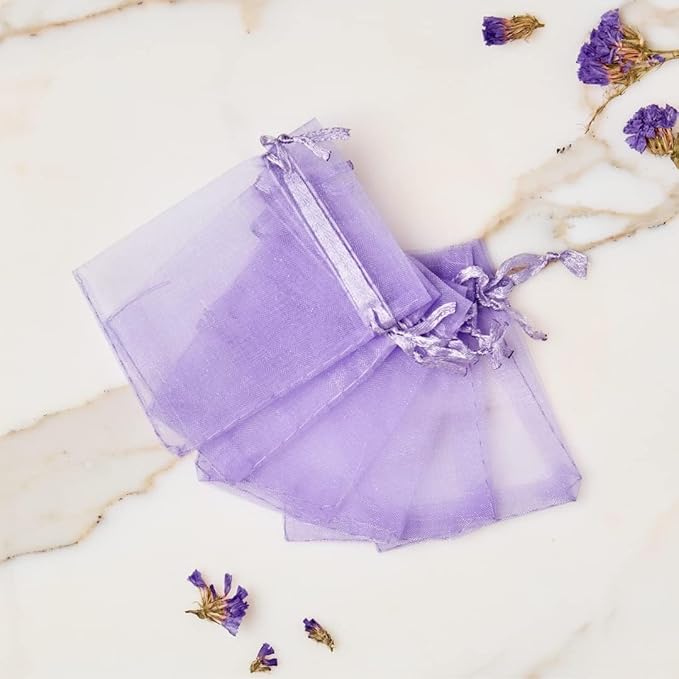100 Pcs Organza Gift Bags Purple Small Jewelry Pouches Wedding Jewelry Bag 2x3 Inch Favour bags Lavender Bag for Wedding Birthday Party Christmas Candy Mesh Bags