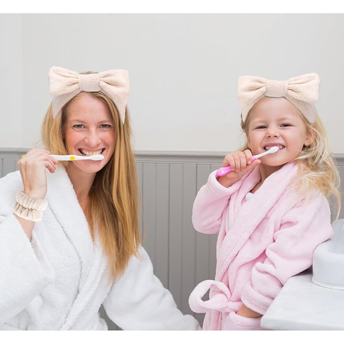 VELSCRUN 6 Pack Spa Headband, Makeup Headband, Face Wash Headbands, Skincare Headbands, Brown Sponge Hair Band Bow Tie Spa Head Band for Washing Face Wristband Set Hair Accessories for Women