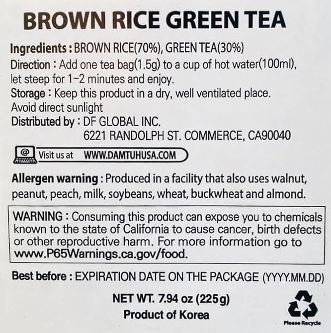Damtuh Korean Brown Rice Green Tea – Roasted Genmaicha Blend, Nutty & Refreshing Flavor, 150 Tea Bags (1.5g each)