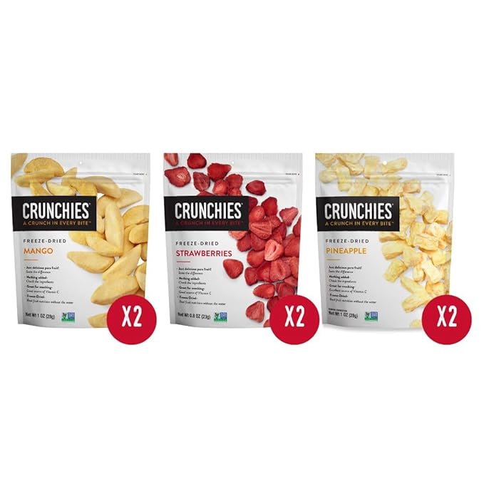 Crunchies Freeze-Dried Fruits, 100% All Natural Crispy Fruit, Non GMO and Kosher, Resealable Freeze Dried Fruit Snack Packs, Pack of 6 (Tropical Variety Pack)