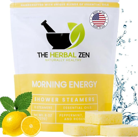 Morning Energy Shower Steamers Aromatherapy for Energy - USA Made - Peppermint & Lemon Shower Bomb Tablets – Christmas Gift - Adult Stocking Stuffer – Soothing Natural Essential Oils (10 Pack)