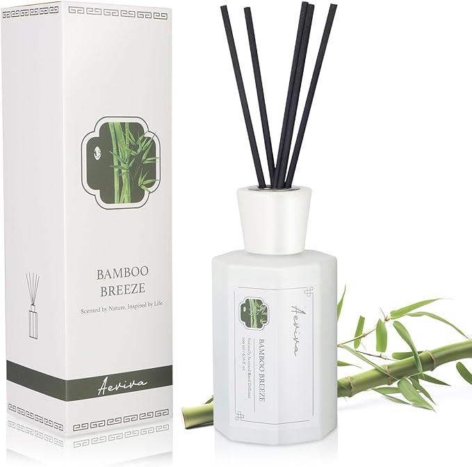 Reed Diffuser Set, 6.76 fl oz Bamboo Breeze Scented Oil Diffuser, Home Fragrance with Reed Sticks for Bedroom, Office, Bathroom Shelf Decor & Gifts