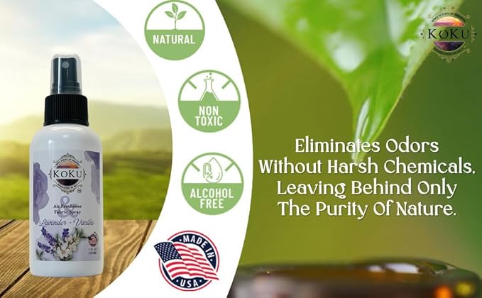 Lavender Vanilla Air Freshener - Room Spray - Odor Eliminator - Deodorizer - Car Air Freshener - Home Spray - Linen Spray - Fabric Refresher - None Toxic - Alcohol Free - Made in USA (4 Oz)