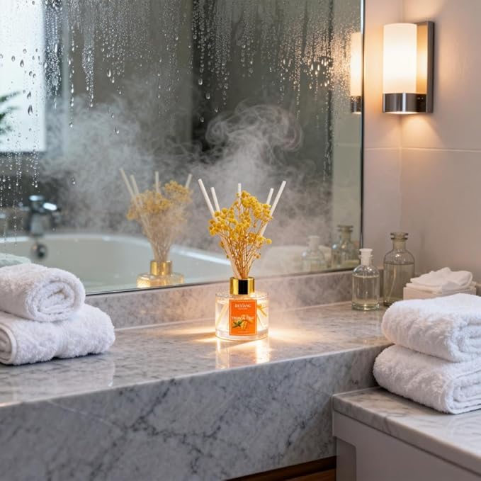 Reed Diffuser Set - 3.38 fl oz (100ml) Tropical Fruit Home Fragrance Reed Diffuser for Bathroom Shelf Decor 6 Reed Stick