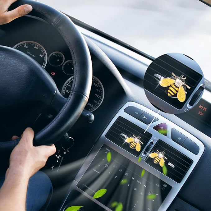 Bling Bumblebee Car Air Freshener Vent Clip,2pcs Cute Yellow Bee Alloy Vent Clips Car Accessories with Rhinestones,Women Car Air Freshener Car Charm