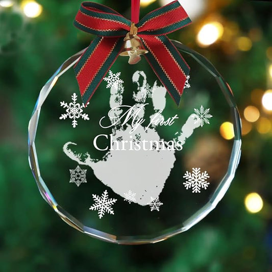 Stylor Baby's First Christmas DIY Handprint Ornament - Crystal Glass Keepsake 2025, for Newborn Boy or Girl, My 1st Xmas Tree Hanging Decoration (Snowflake)