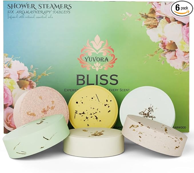 Shower Steamers Gift Set – 6 Aromatherapy Shower Bombs with Essential Oils – Natural Spa Fizzies for Women & Men – Self-Care Kit for Relaxation, Stress Relief & Home Spa – Bliss Collection