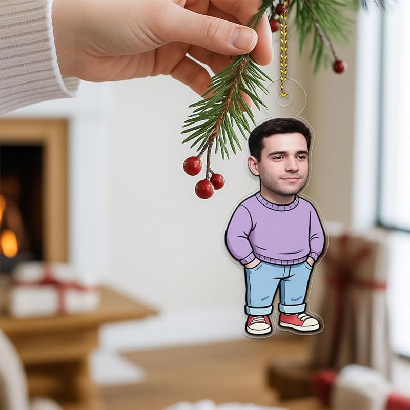 I'm Just A Chill Guy Ornament with Custom Photo, Funny Personalized Christmas Ornament, Holiday Humor Keepsake Acrylic Ornament β Personalized Christmas Tree Decoration, Custom